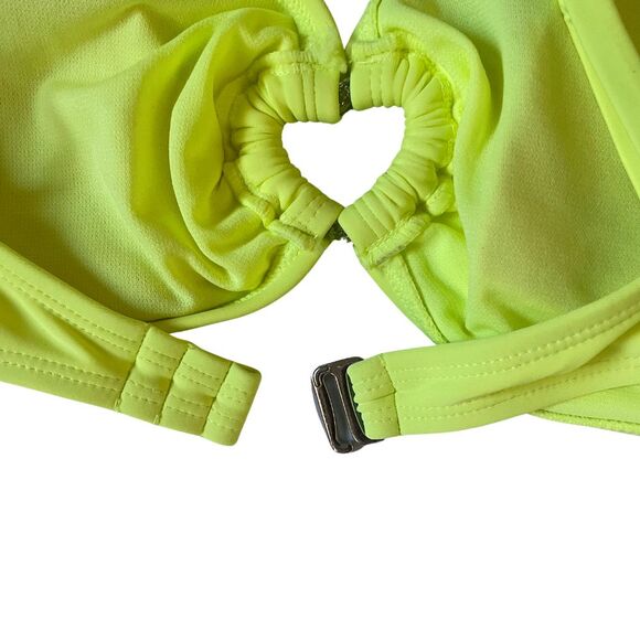 Bikini 2Pc High Cut Swimsuit Jr Lg 11-13 Adjustable Removable Straps Neon Yellow - Picture 7 of 9